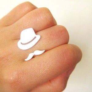 Image of Mr.Mustache with Fedora Hat - Handmade Silver Rings