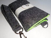Image of Dark Gray and lime Green Wool iPhone case wallet with key FOB