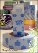 Image of Steel Blue Robots Washi Tape - Japanese Masking Tape - Titus Crazy Robots - 15mm x 15m
