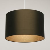 Image of Olive silk drum lampshade with wood veneer lining