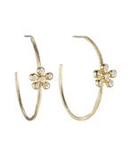Image of Peony Hoop Earrings, 14K Gold and Diamond