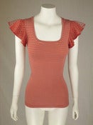 Image of Frill Sleeve T, Red/Beige Stripe