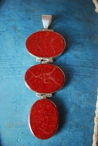 Image of Red coral triple pendant