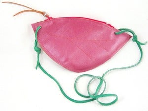 Image of metallic pink little girl leaf pouch