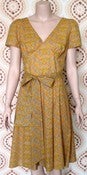 Image of Ladies Dress with Sleeves and Full Skirt - Yellow Flowers