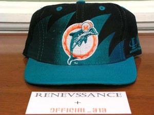 Image of VINTAGE DEADSTOCK MIAMI DOLPHINS "SHARKTOOTH / WAVE" LOGO ATHLETIC SNAPBACK CAP HAT