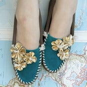 Image of Gold & Turquoise Pow Wow Princess Moccasin