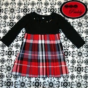 Image of Plaid Pleated Dress with Bow & Sequin Collar – Size 12 Months