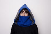 Image of Blue, mustard & greys hoodie neck