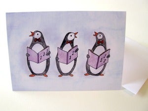 Image of Penguins Singing - Winter Holiday Greeting, Single Card