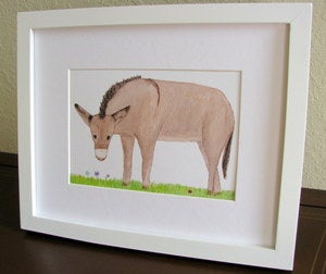 Image of Donkey with Flowers, Unframed, Fine Art Wall Print 8x10