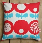 Image of Poppy print cushion in red and blue