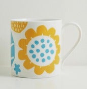 Image of Bone china yellow/blue flower mug
