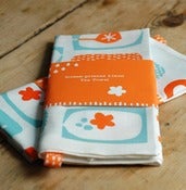 Image of Screen printed orange/blue Tea Towel