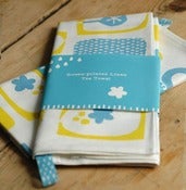 Image of Screen printed yellow/blue Tea Towel