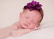 Image of THE SASHA--Purple and Fuschia Flower Headband on Skinny Elastic--Newborn Prop