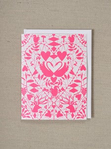 Image of Swans in Love - Hot Pink Valentines card - doily