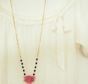 Image of Dusty Rose with Black Beads and Gold Chain Necklace 