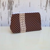Image of Brown Polka Dot and Lace Make-Up Bag