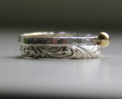 Image of Rustic Stacking Rings Wedding Bands with Solid Gold Nugget