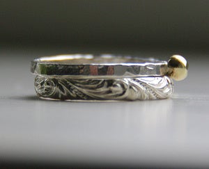 Image of Rustic Stacking Rings Wedding Bands with Solid Gold Nugget