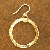 Image of Hoop Earrings 7/8 Inch Diameter Hand Forged 14K Gold