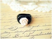 Image of Black Resin Ring with Pink Rose 