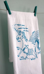 Image of unicorn magical rainbows and fluffy cloud floursack towels