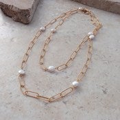 Image of Elements-Coin pearl and gold chain link necklace