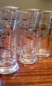Image of 6 Vintage Eames Era Libbey Shot Glasses: Turquiose and Silver Fish Pattern