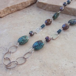 Image of Blue Montage necklace in Agate, Chrysocolla, and Pearl