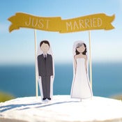 Image of Cake Topper Set - Just Married Banner / Bride and/or Groom Cake Toppers