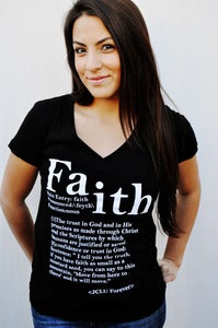 Image of 011-FAITH DEFINED V Neck-Christian T-shirt