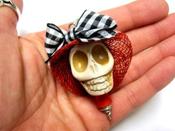 Image of Lady in a Red Hat Giant Sugar Skull Necklace Pendant Skull Jewelry