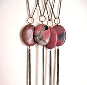 Image of Rhodonite Oval Tassle and Antique Brass and Vintage Necklace