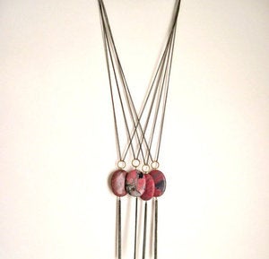 Image of Rhodonite Oval Tassle and Antique Brass and Vintage Necklace