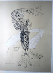 Image of Sailor with Peacock- Limited edition two colour screen print - part of The Ocean Series