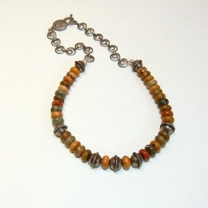 Image of Womens Handmade Beaded Red Creek Jasper Stone Necklace