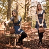 Image of Miss Patina signature design-Pleated Collar Polka Dot Lace Trim Dress (Navy)