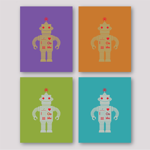 Image of Robot Print - Purple, Orange, Green or Turquoise