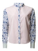 Image of Alien Print Long Sleeve Stand Collar Shirt (white)