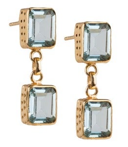 Image of " New " Kara Ackerman <i> Judie <i/> Emerald Cut 2 Drop Blue Topaz Earrings