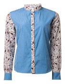 Image of Alien Print Long Sleeve Stand Collar Shirt (blue)