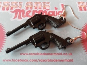 Image of Kitsch Black Plastic Pistol Gun Shooter Earrings 