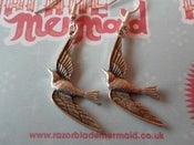 Image of Antique Goldtone or Silvertone Metal Rockabilly Retro Long Swallow Bird Earrings 