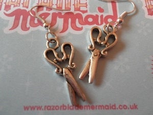 Image of Silvertone Kitsch Retro Sewing Scissor earrings 