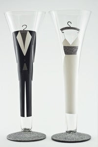 Image of Bride and Groom Champagne Toasting Flutes