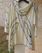 Image of Ivory Tencel Dip Top with Drape Collar, Handpainted. 