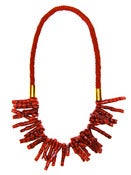 Image of Large Red Coral & Woven Leather Neckpiece