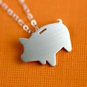 Image of Porky Piggy Bank Silhouette Necklace in Silver
